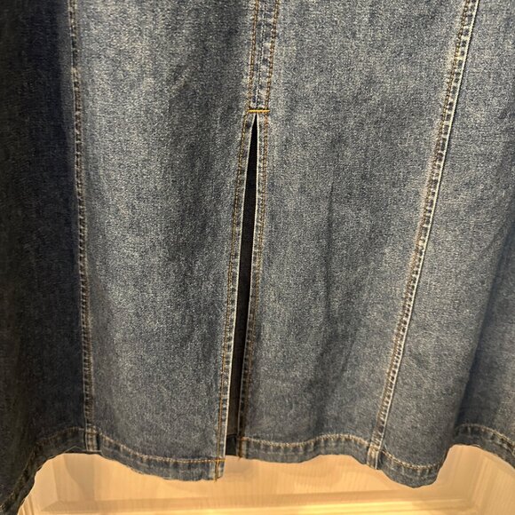 Expressions 1X 1XL VTG Y2K 90s Denim Maxi Dress Suede Leather Lace Up Slit Boho - Picture 7 of 9